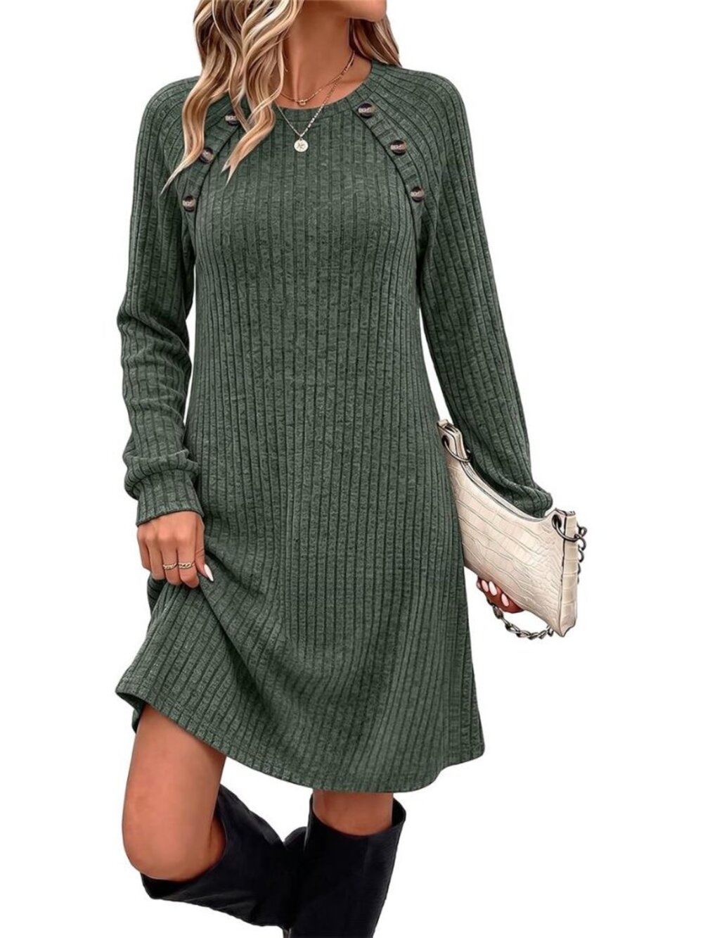 OFEEFAN Fall Dresses for Women 2026 Long Sleeve Dress with Pockets